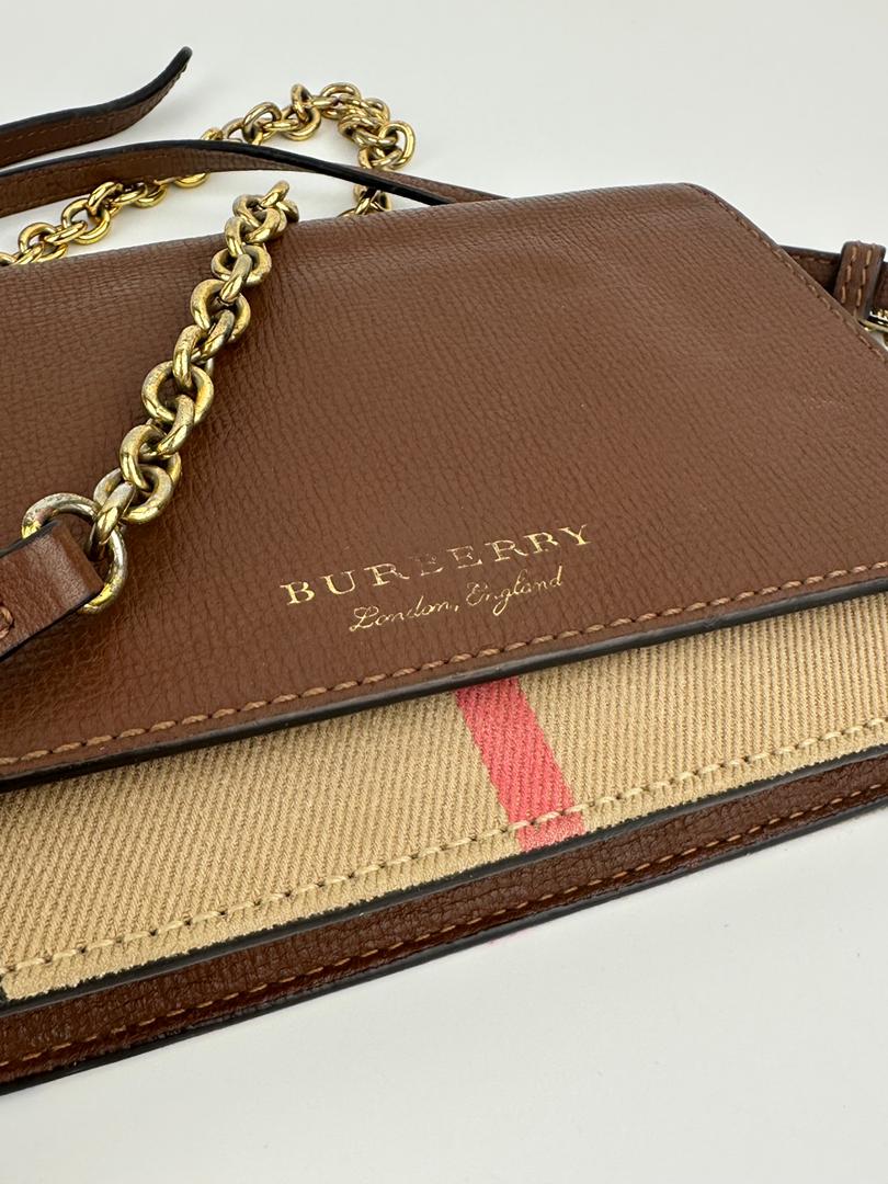 Hampshire Brown Pebbled Leather / House Check Canvas Crossbody Bag