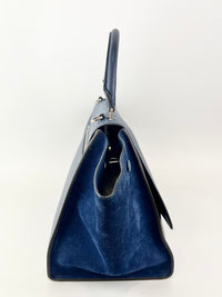 Blue Pebbled Leather Suede Medium Trapeze Bag