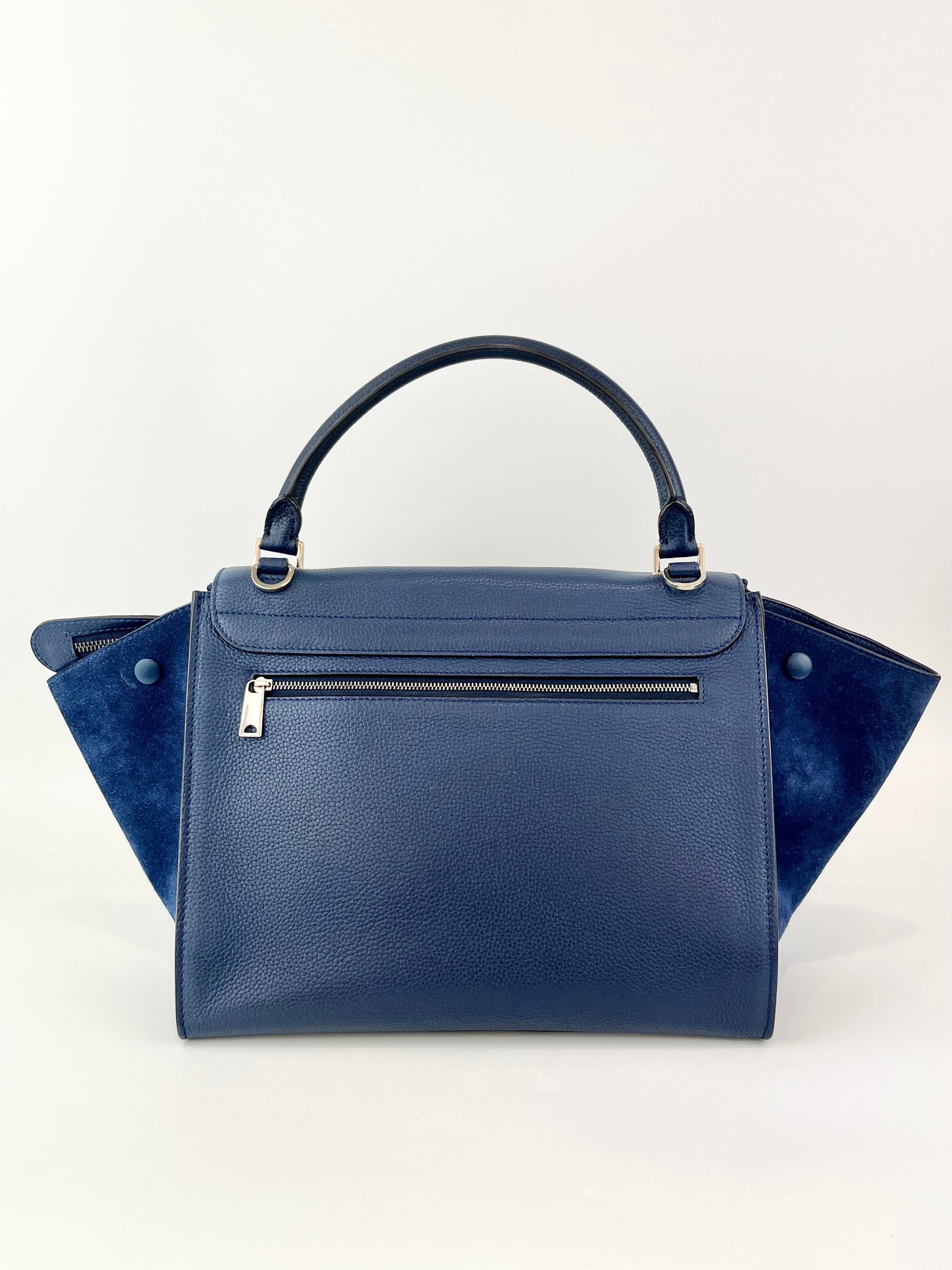 Blue Pebbled Leather Suede Medium Trapeze Bag