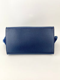 Blue Pebbled Leather Suede Medium Trapeze Bag