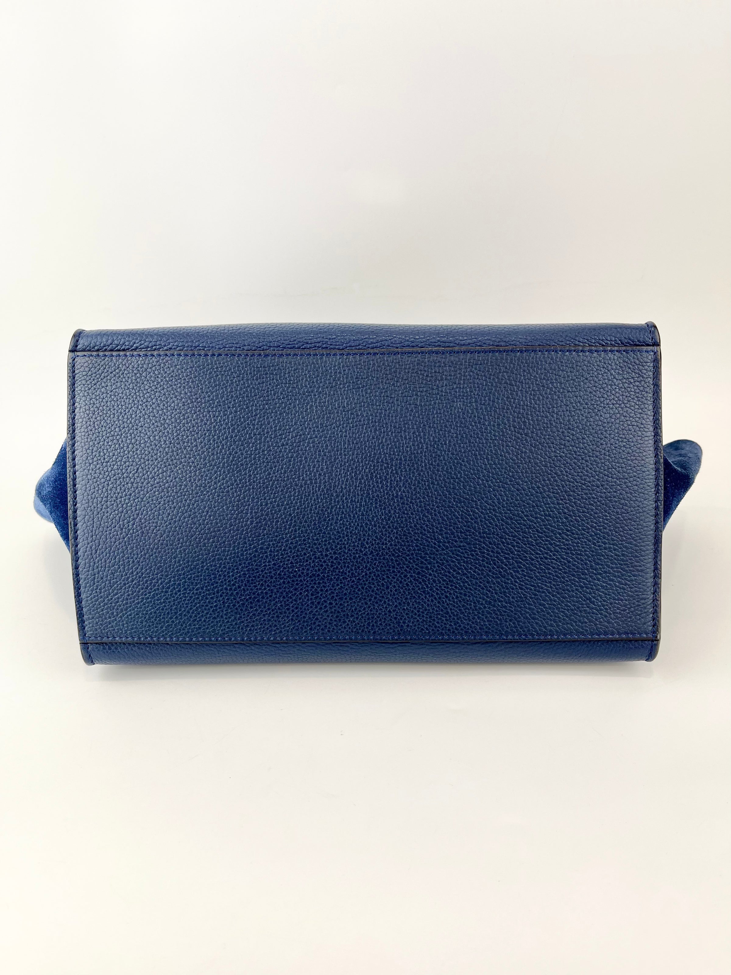 Blue Pebbled Leather Suede Medium Trapeze Bag