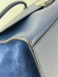 Blue Pebbled Leather Suede Medium Trapeze Bag