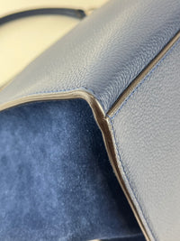 Blue Pebbled Leather Suede Medium Trapeze Bag
