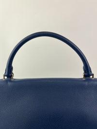 Blue Pebbled Leather Suede Medium Trapeze Bag