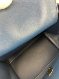 Blue Pebbled Leather Suede Medium Trapeze Bag