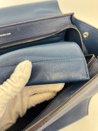 Blue Pebbled Leather Suede Medium Trapeze Bag