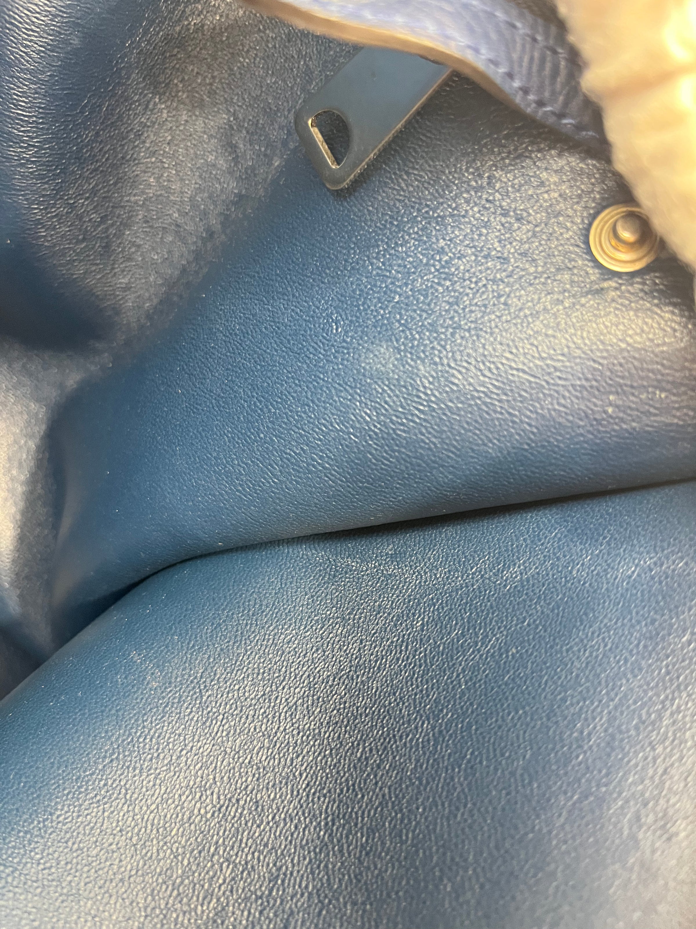 Blue Pebbled Leather Suede Medium Trapeze Bag