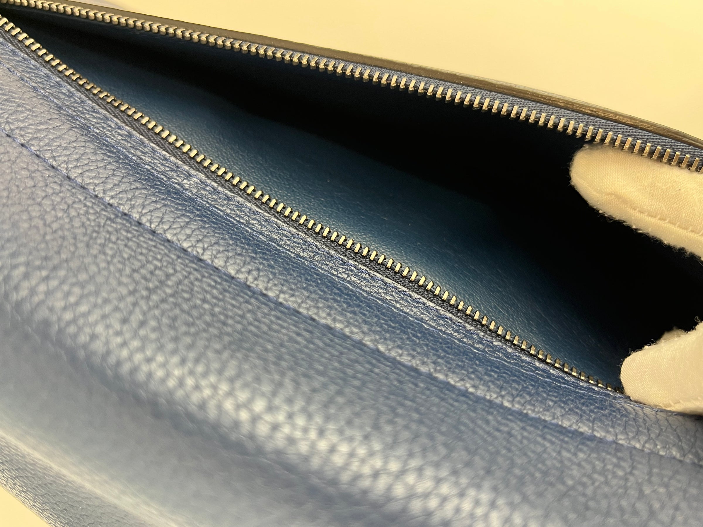 Blue Pebbled Leather Suede Medium Trapeze Bag