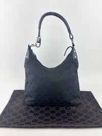 GG Canvas Black Hobo Bag with Pig Skin Leather