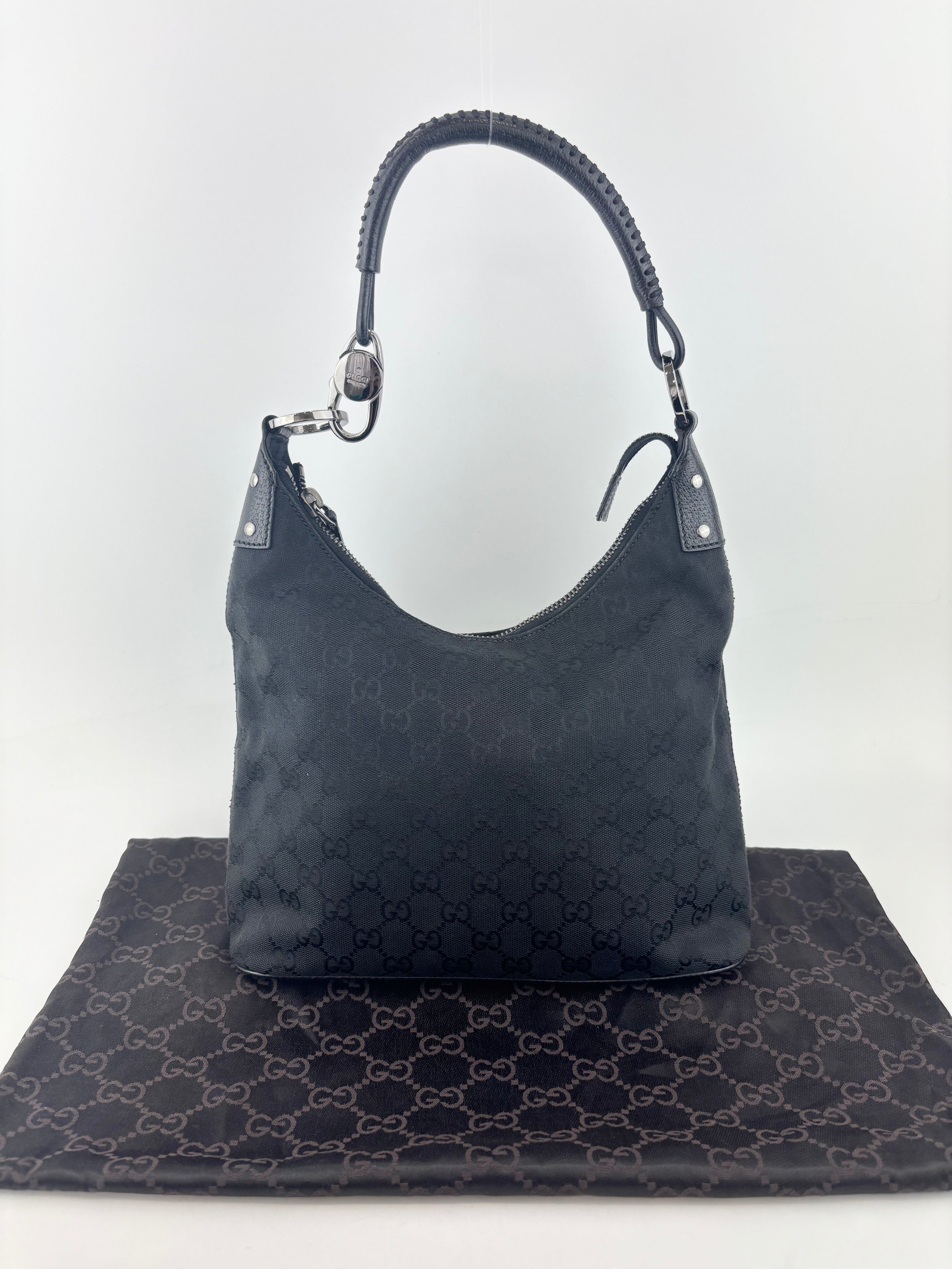 GG Canvas Black Hobo Bag with Pig Skin Leather