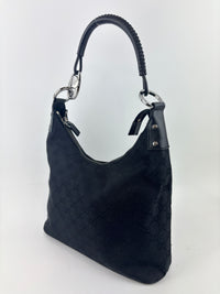 GG Canvas Black Hobo Bag with Pig Skin Leather