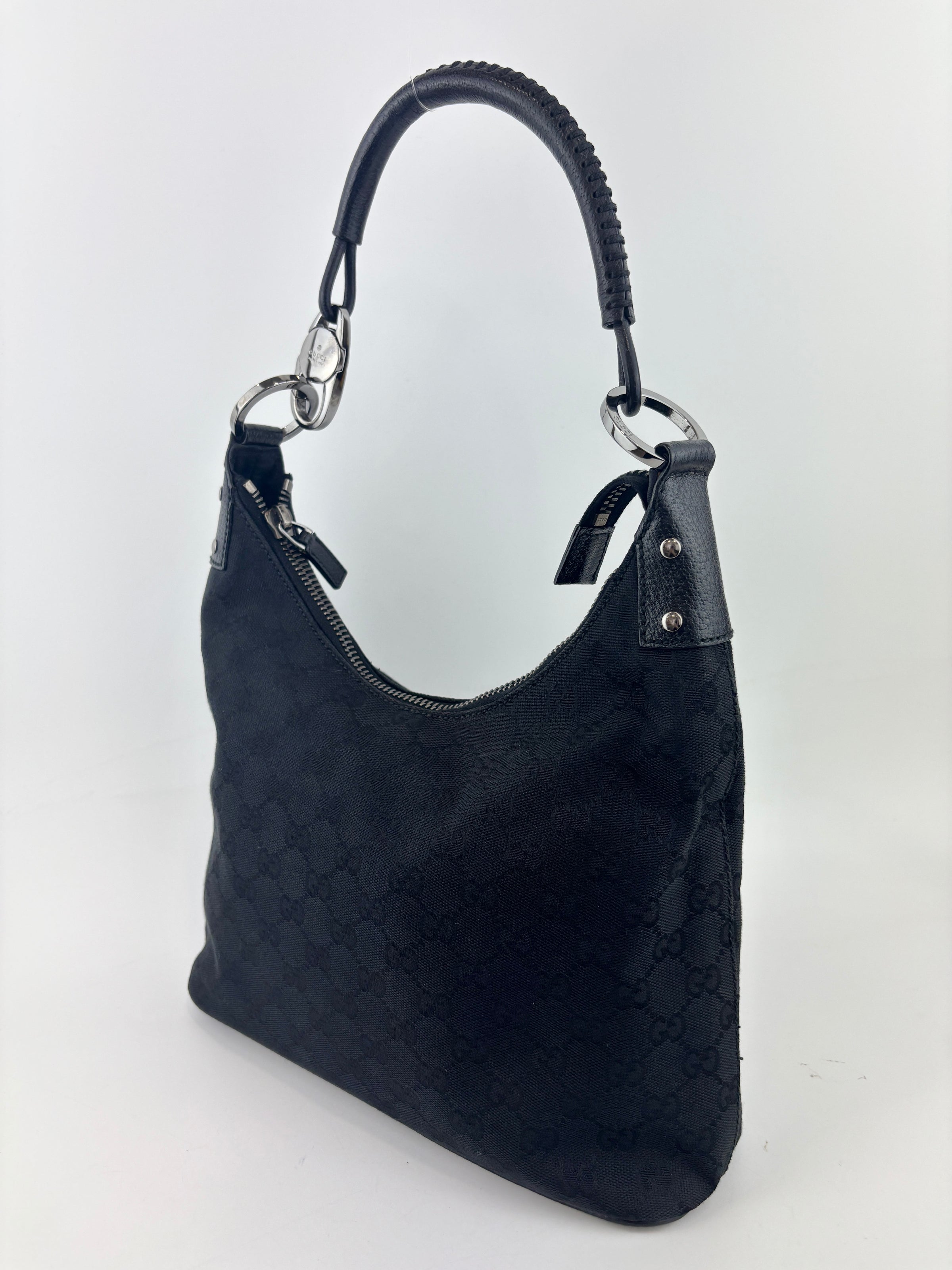 GG Canvas Black Hobo Bag with Pig Skin Leather