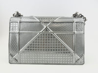 Medium Diorama Metallic Silver Cannage Leather Flap Bag