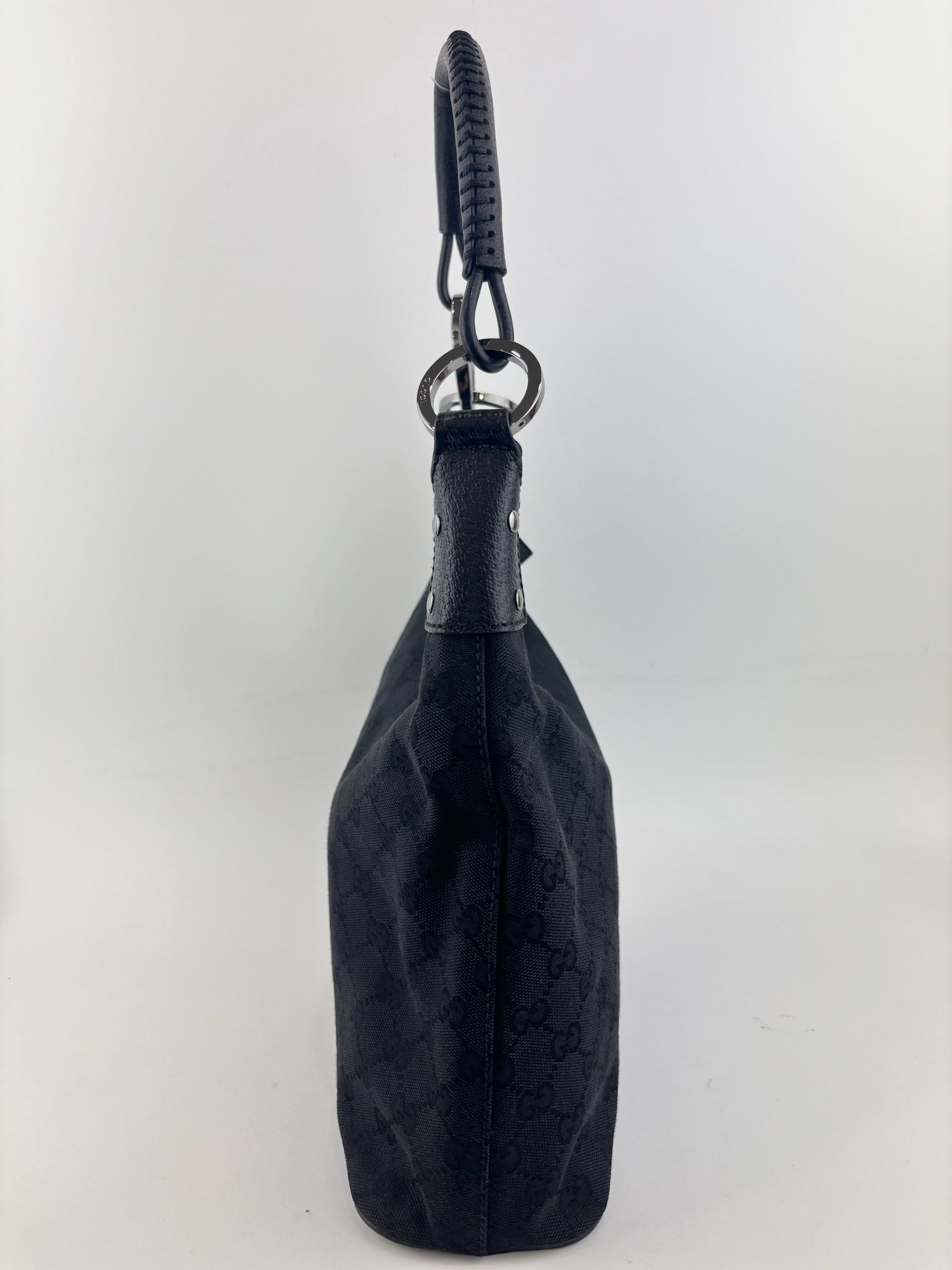 GG Canvas Black Hobo Bag with Pig Skin Leather