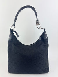 GG Canvas Black Hobo Bag with Pig Skin Leather