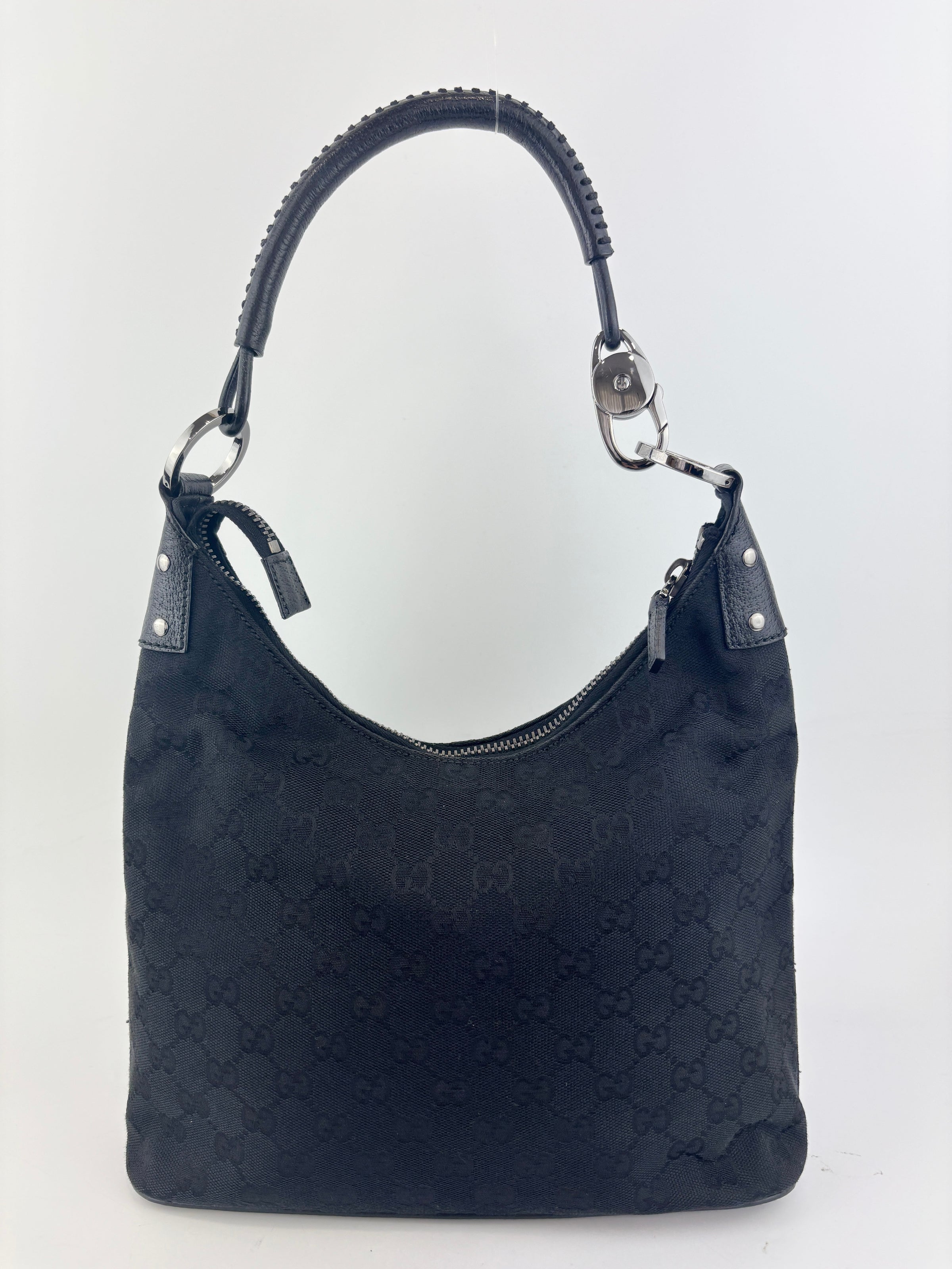 GG Canvas Black Hobo Bag with Pig Skin Leather