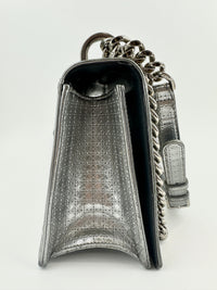 Medium Diorama Metallic Silver Cannage Leather Flap Bag