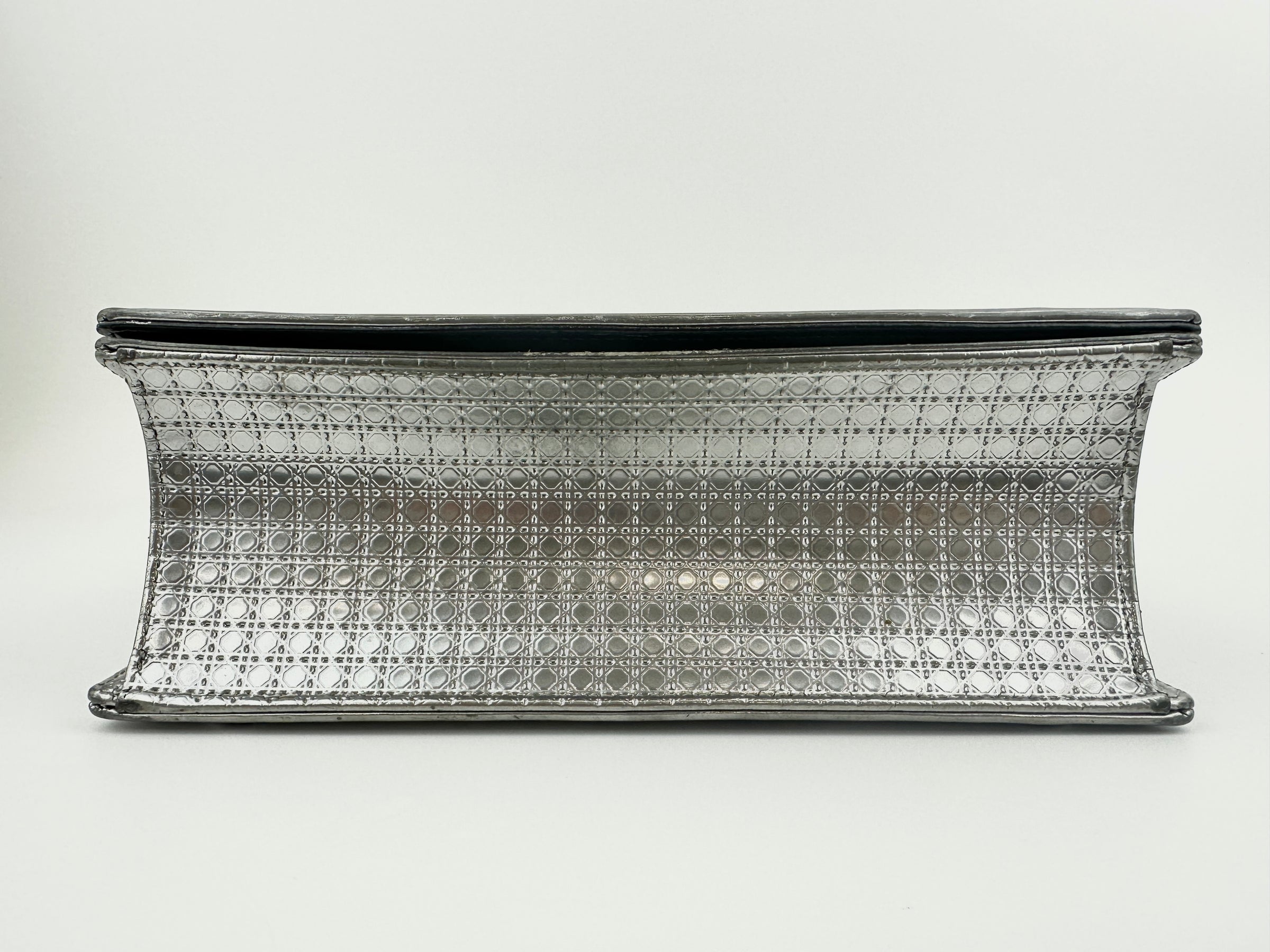 Medium Diorama Metallic Silver Cannage Leather Flap Bag