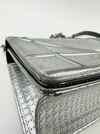 Medium Diorama Metallic Silver Cannage Leather Flap Bag
