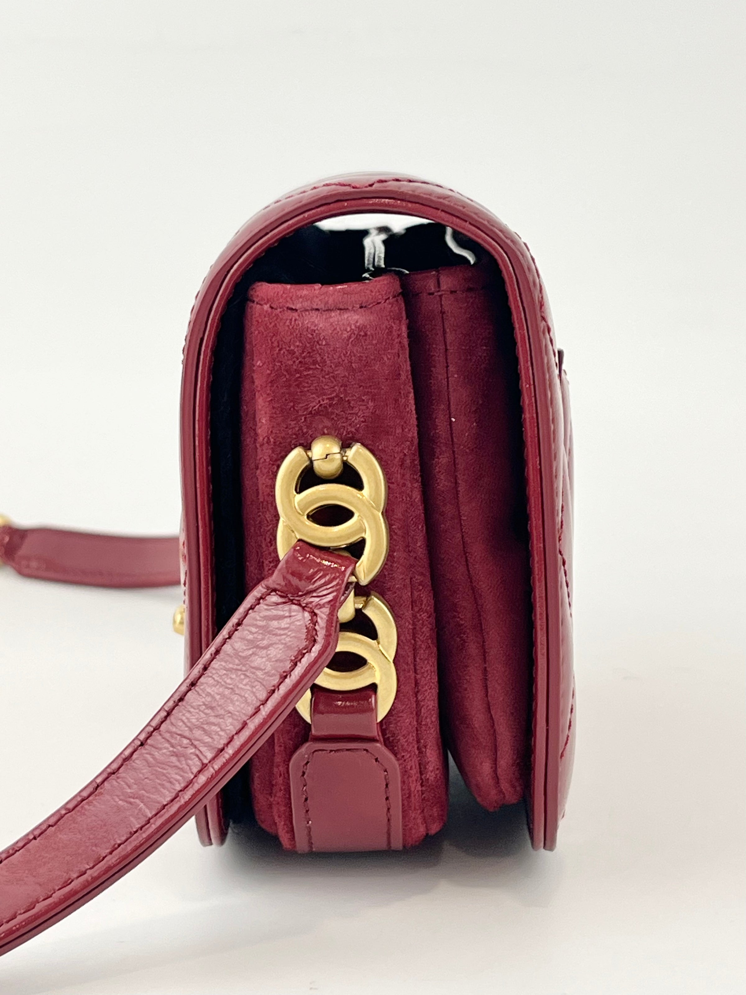AS3402 Red Shiny Calfskin with Suede My Sweet CC Flap Bag - Glampot