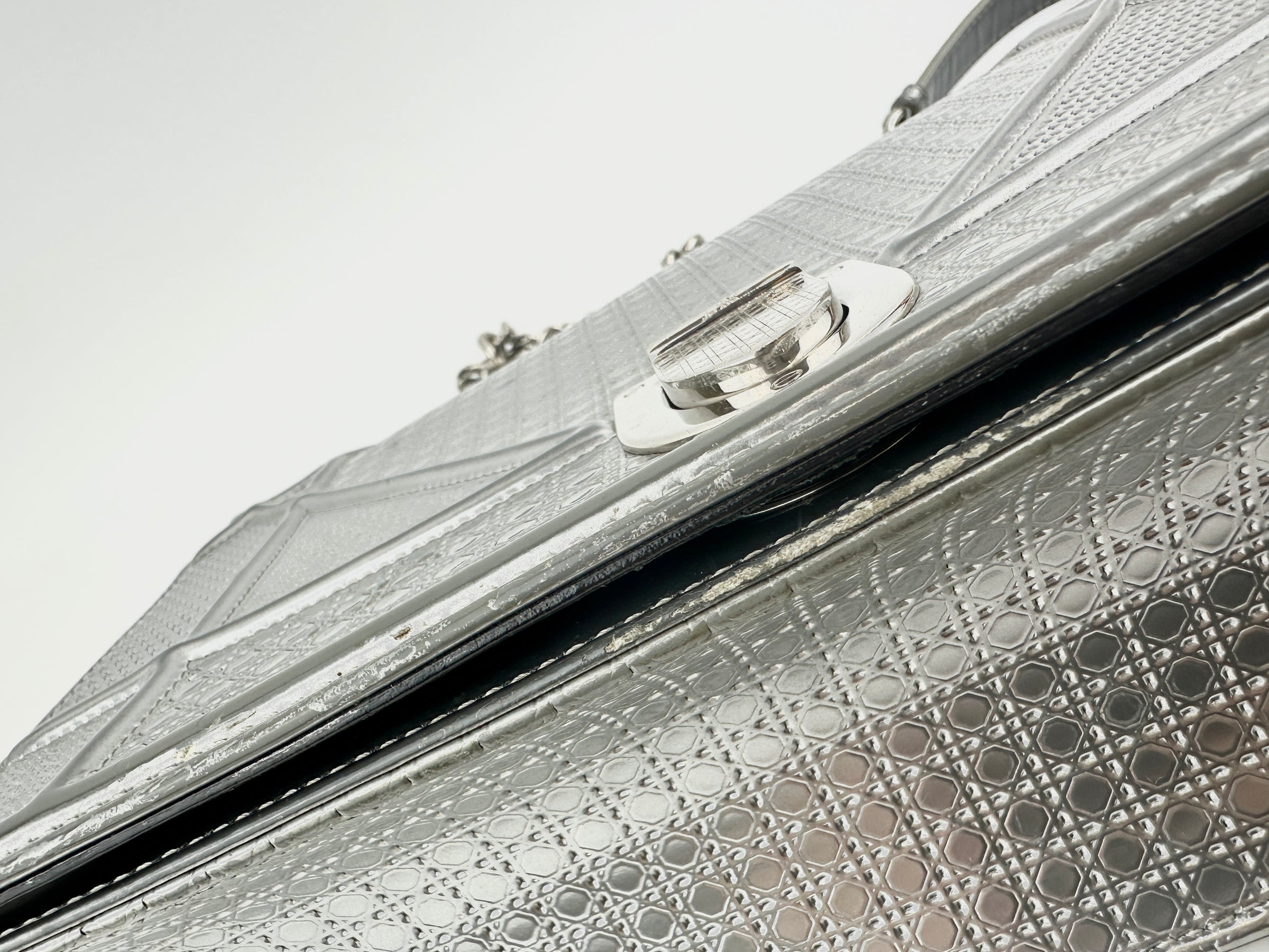 Medium Diorama Metallic Silver Cannage Leather Flap Bag