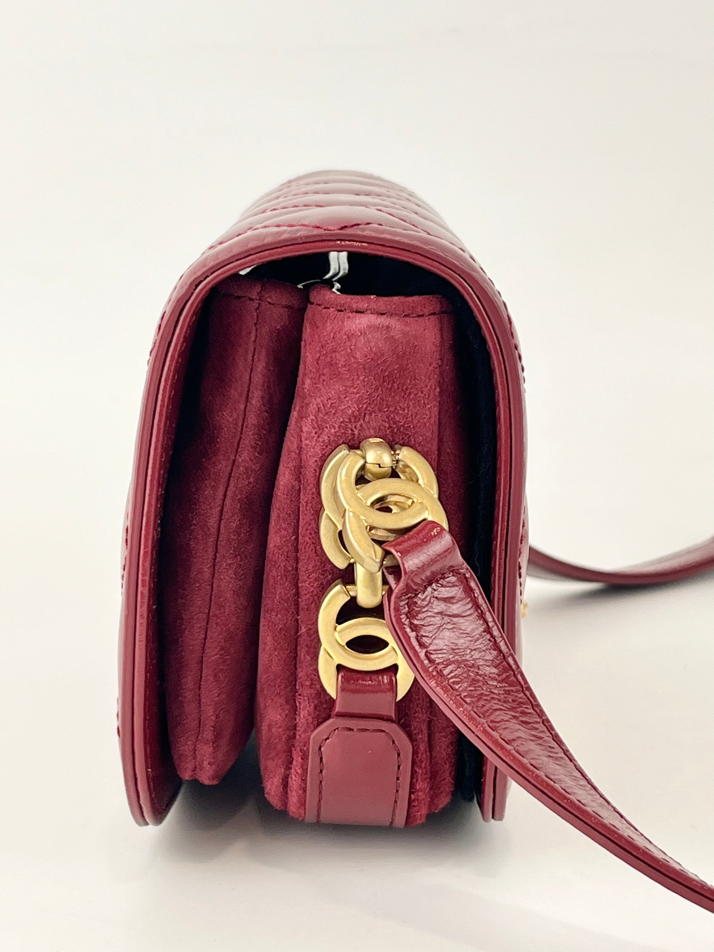 AS3402 Red Shiny Calfskin with Suede My Sweet CC Flap Bag - Glampot