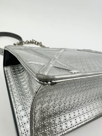 Medium Diorama Metallic Silver Cannage Leather Flap Bag