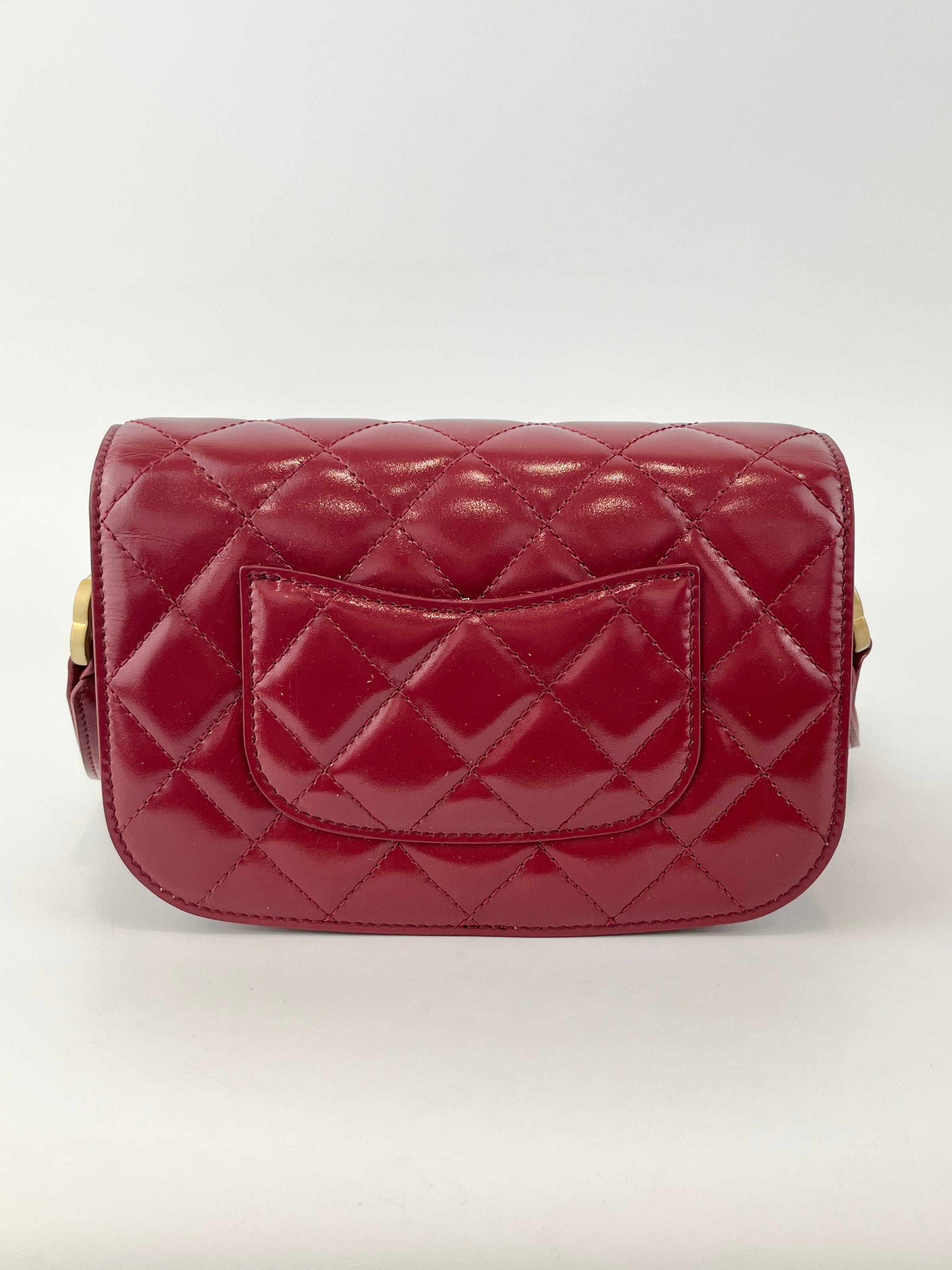 AS3402 Red Shiny Calfskin with Suede My Sweet CC Flap Bag - Glampot