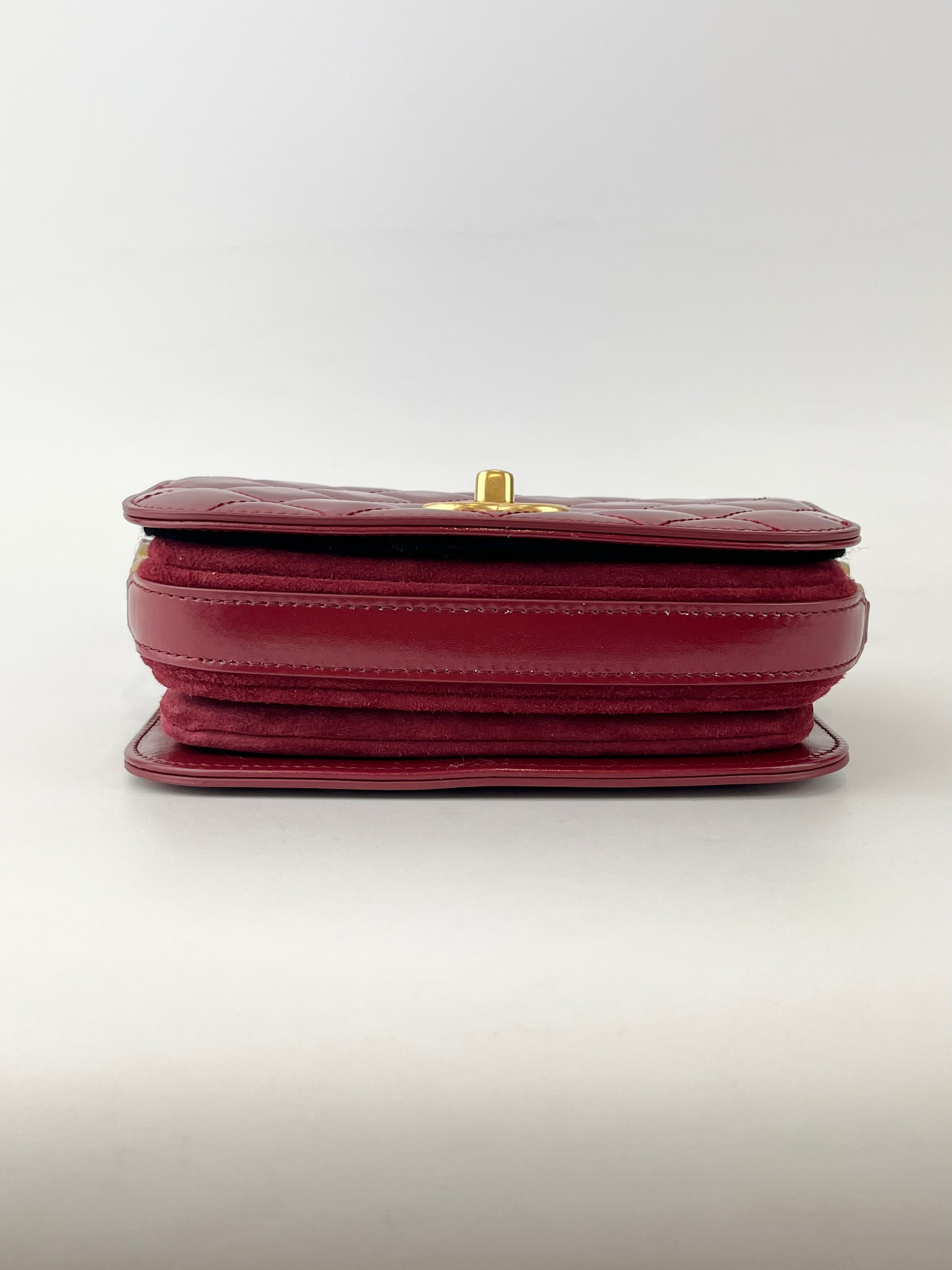 AS3402 Red Shiny Calfskin with Suede My Sweet CC Flap Bag - Glampot