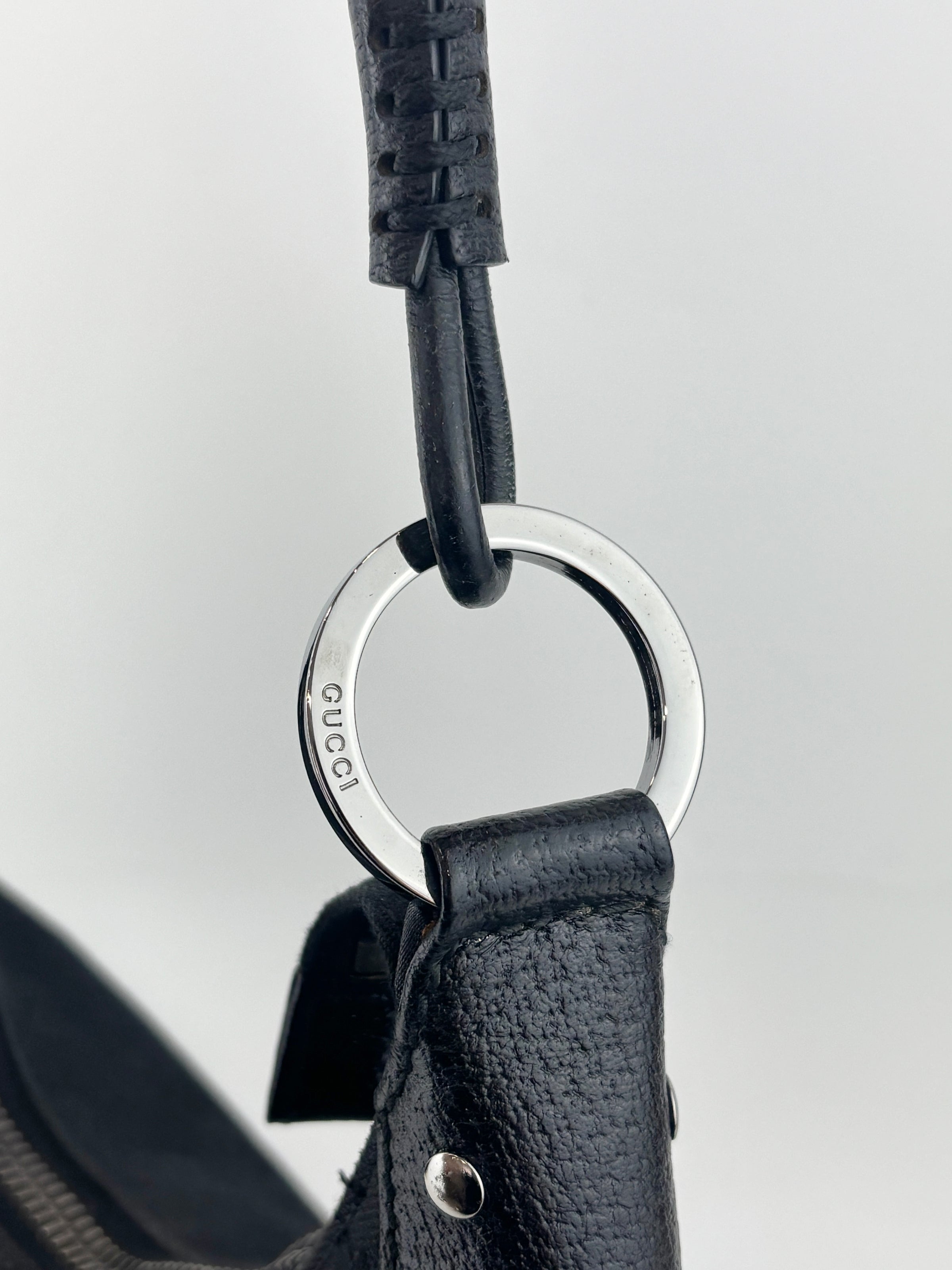GG Canvas Black Hobo Bag with Pig Skin Leather