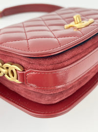 AS3402 Red Shiny Calfskin with Suede My Sweet CC Flap Bag - Glampot