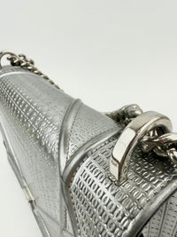 Medium Diorama Metallic Silver Cannage Leather Flap Bag