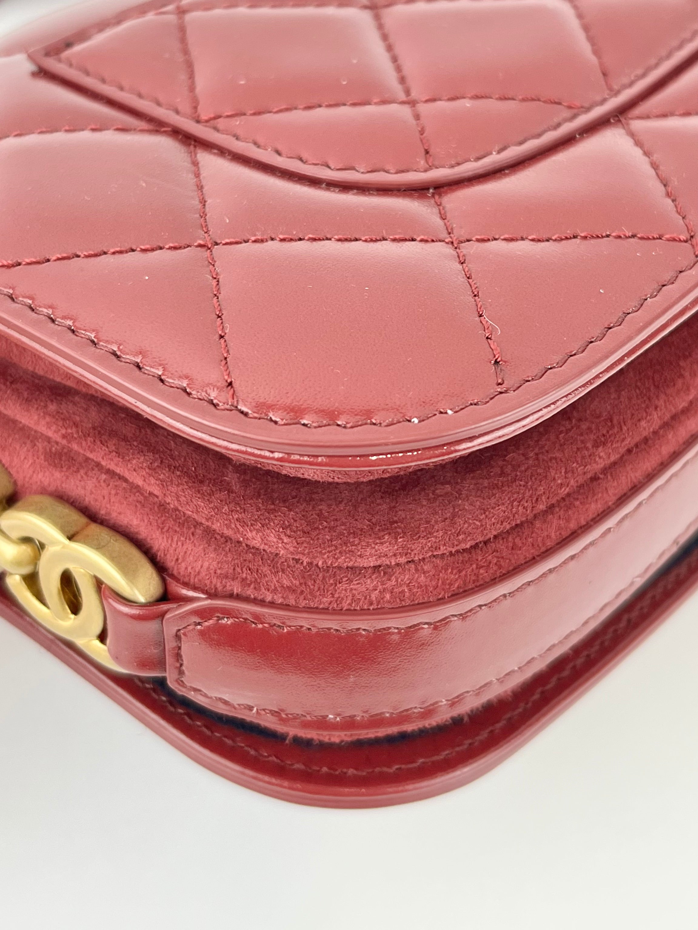 AS3402 Red Shiny Calfskin with Suede My Sweet CC Flap Bag - Glampot