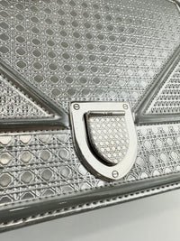 Medium Diorama Metallic Silver Cannage Leather Flap Bag