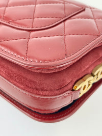 AS3402 Red Shiny Calfskin with Suede My Sweet CC Flap Bag - Glampot