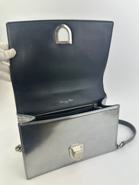 Medium Diorama Metallic Silver Cannage Leather Flap Bag