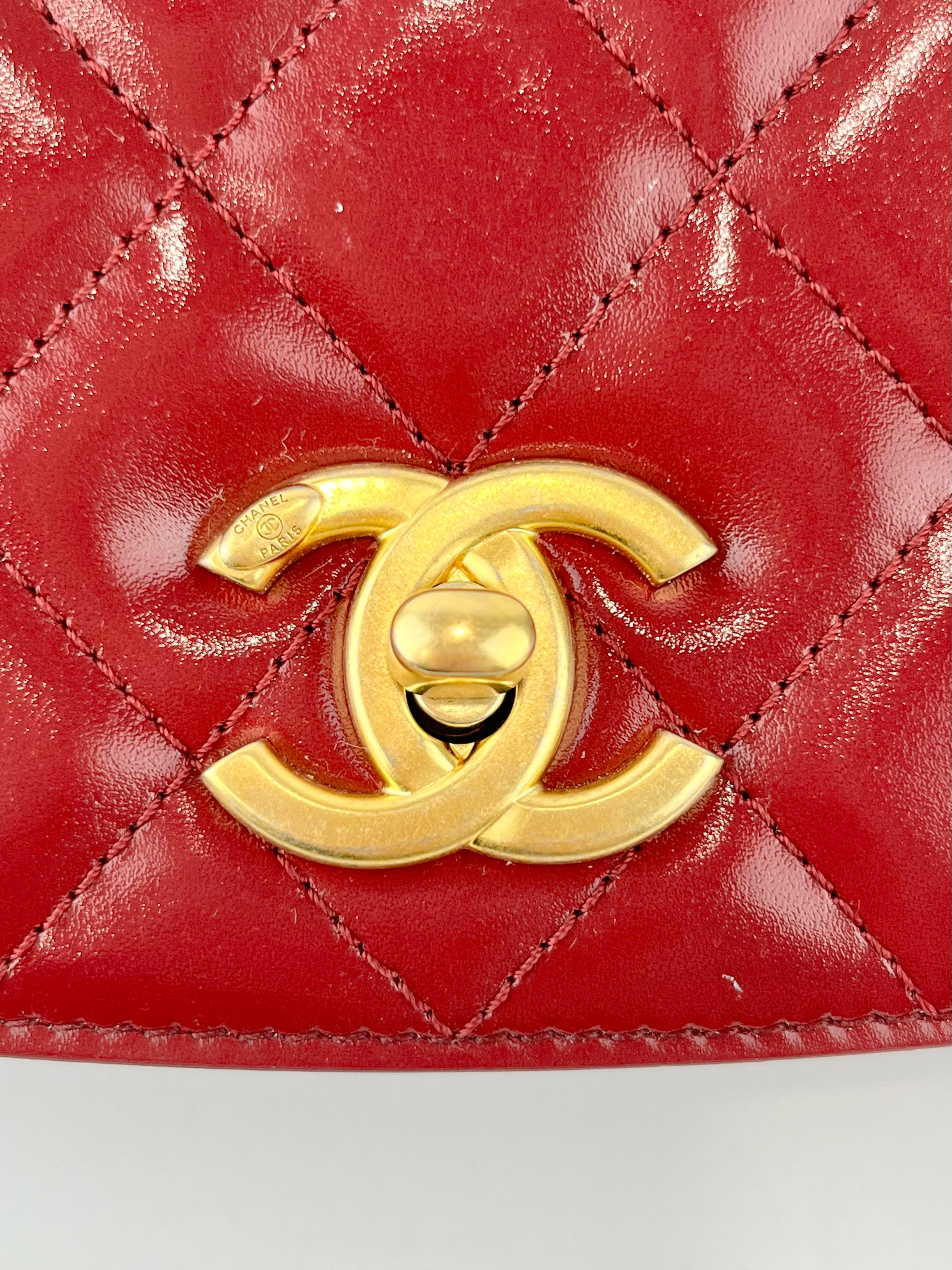 AS3402 Red Shiny Calfskin with Suede My Sweet CC Flap Bag - Glampot