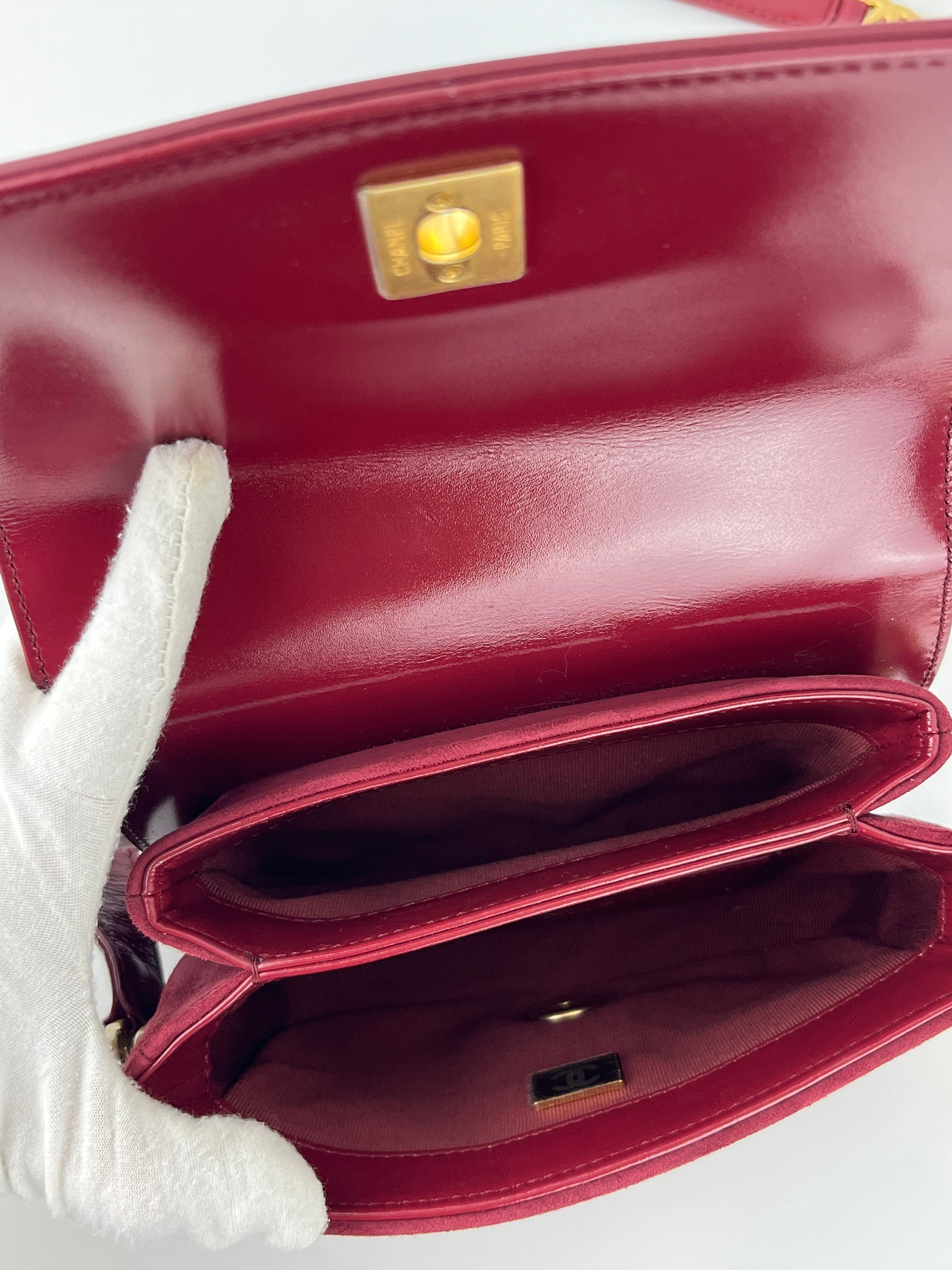 AS3402 Red Shiny Calfskin with Suede My Sweet CC Flap Bag - Glampot