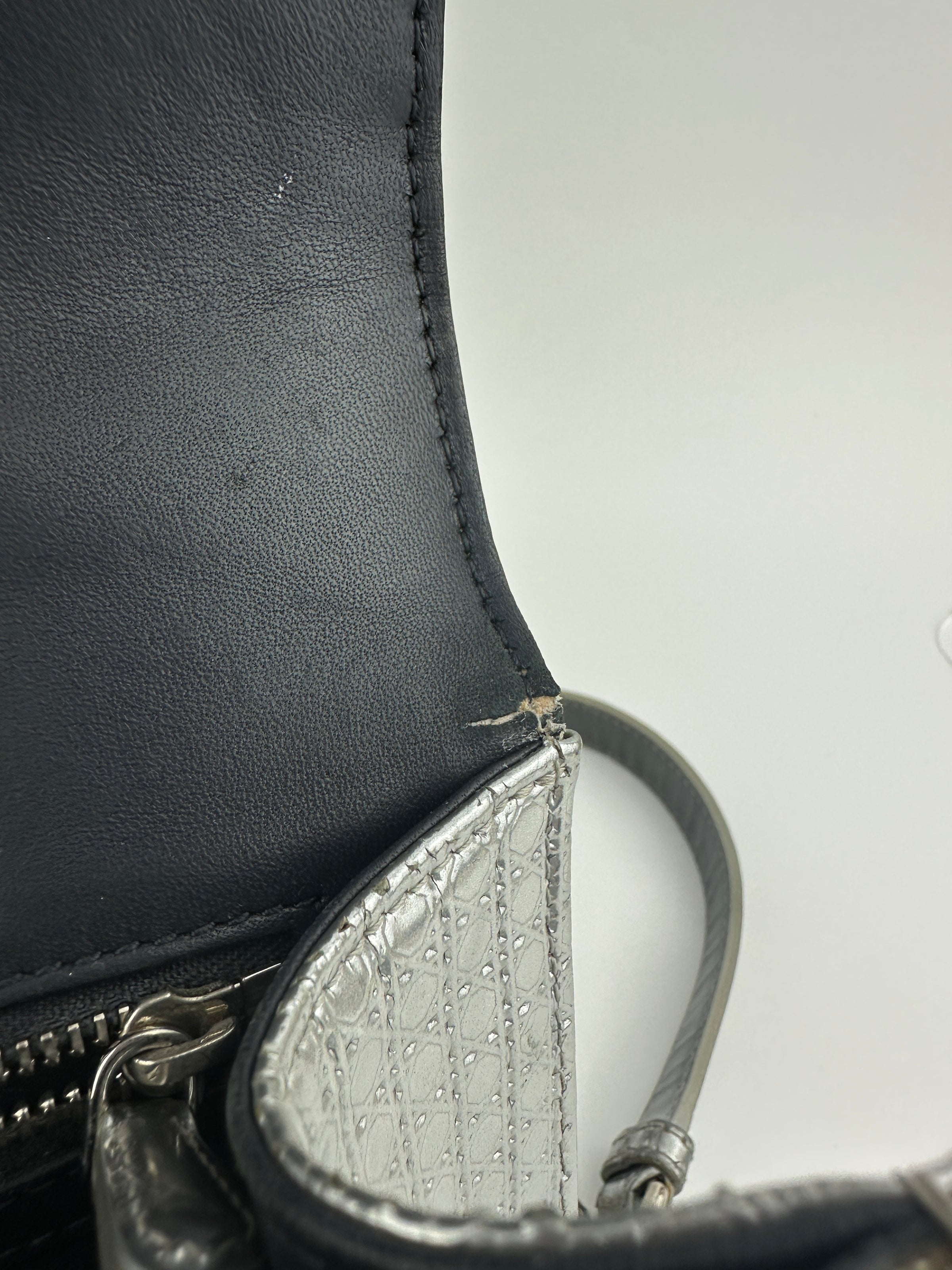 Medium Diorama Metallic Silver Cannage Leather Flap Bag