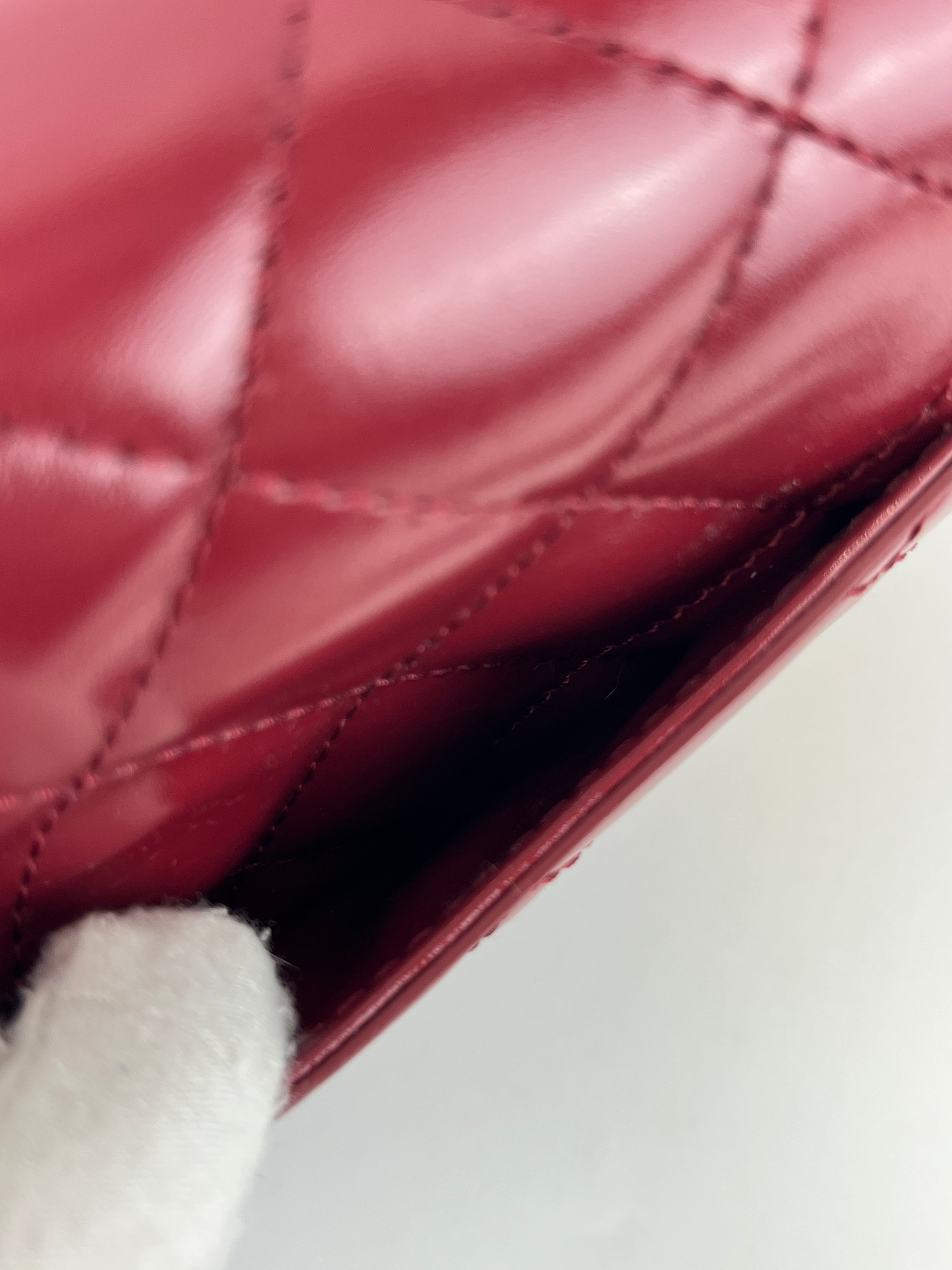 AS3402 Red Shiny Calfskin with Suede My Sweet CC Flap Bag - Glampot