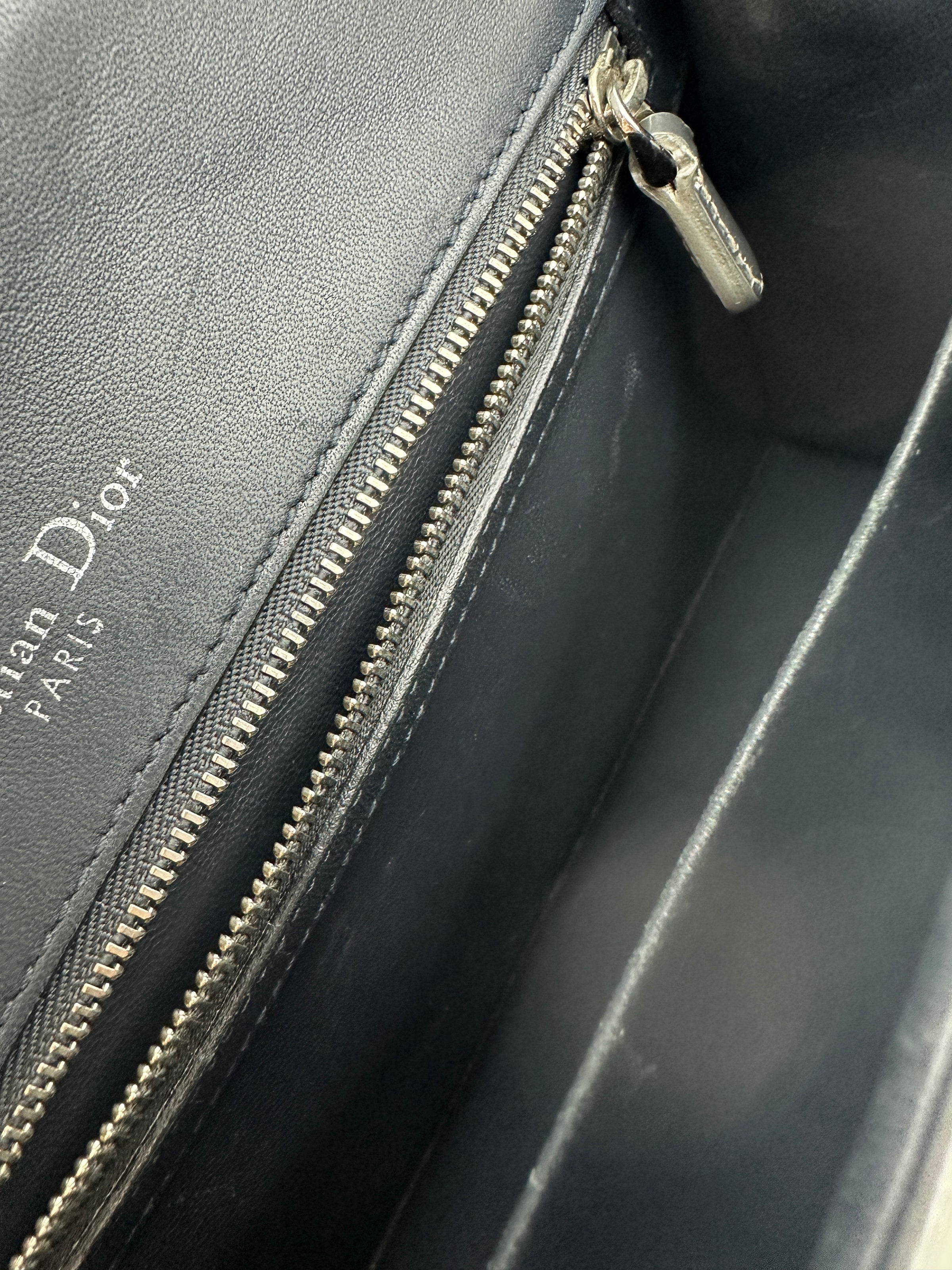 Medium Diorama Metallic Silver Cannage Leather Flap Bag