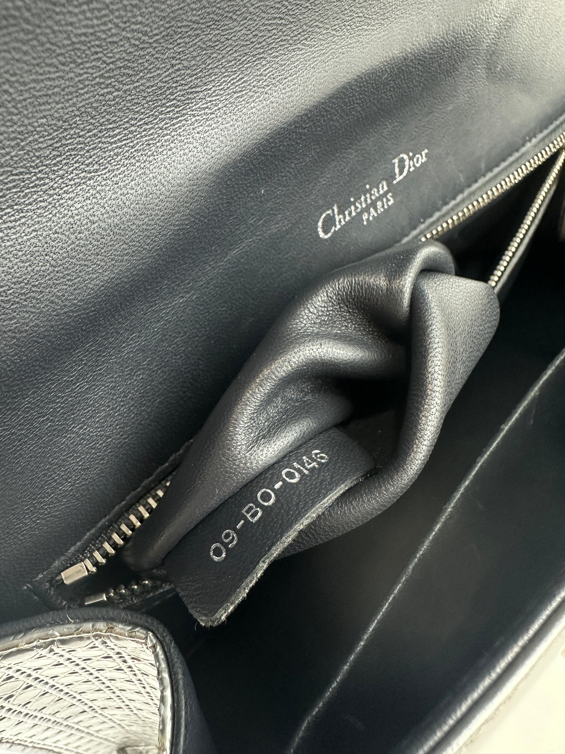 Medium Diorama Metallic Silver Cannage Leather Flap Bag