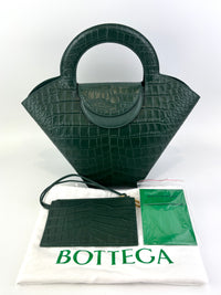 Calfskin Crocodile Embossed Doll Top Handle Bag Green - Glampot
