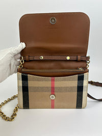 Hampshire Brown Pebbled Leather / House Check Canvas Crossbody Bag