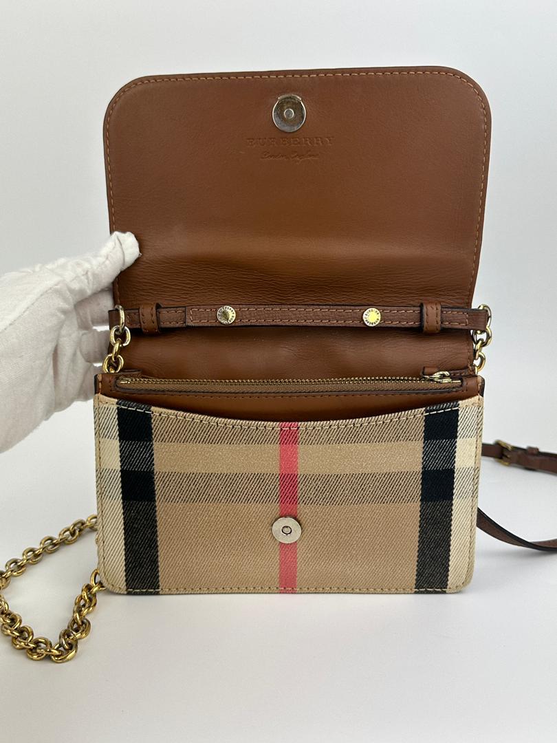 Hampshire Brown Pebbled Leather / House Check Canvas Crossbody Bag