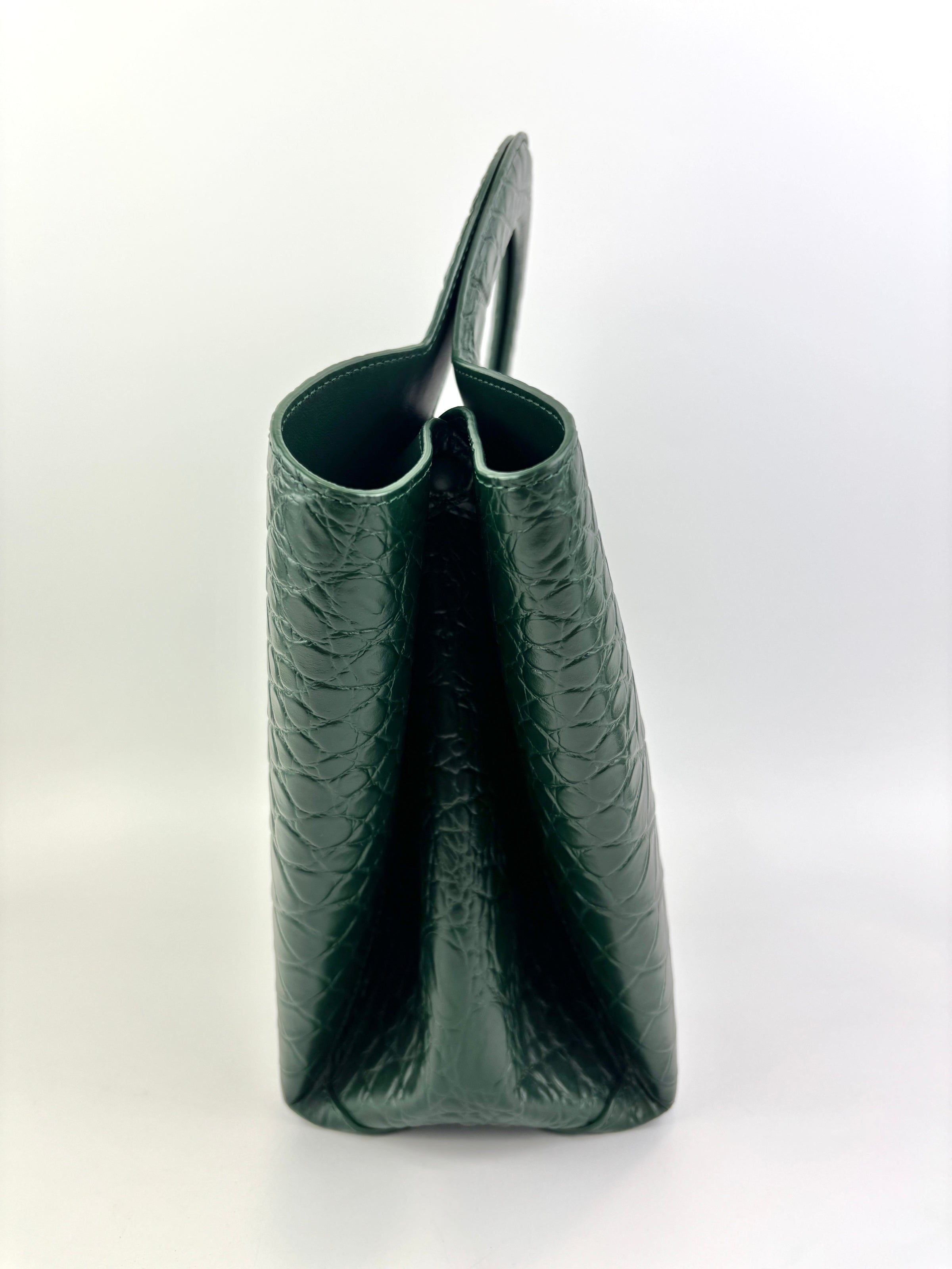 Calfskin Crocodile Embossed Doll Top Handle Bag Green - Glampot