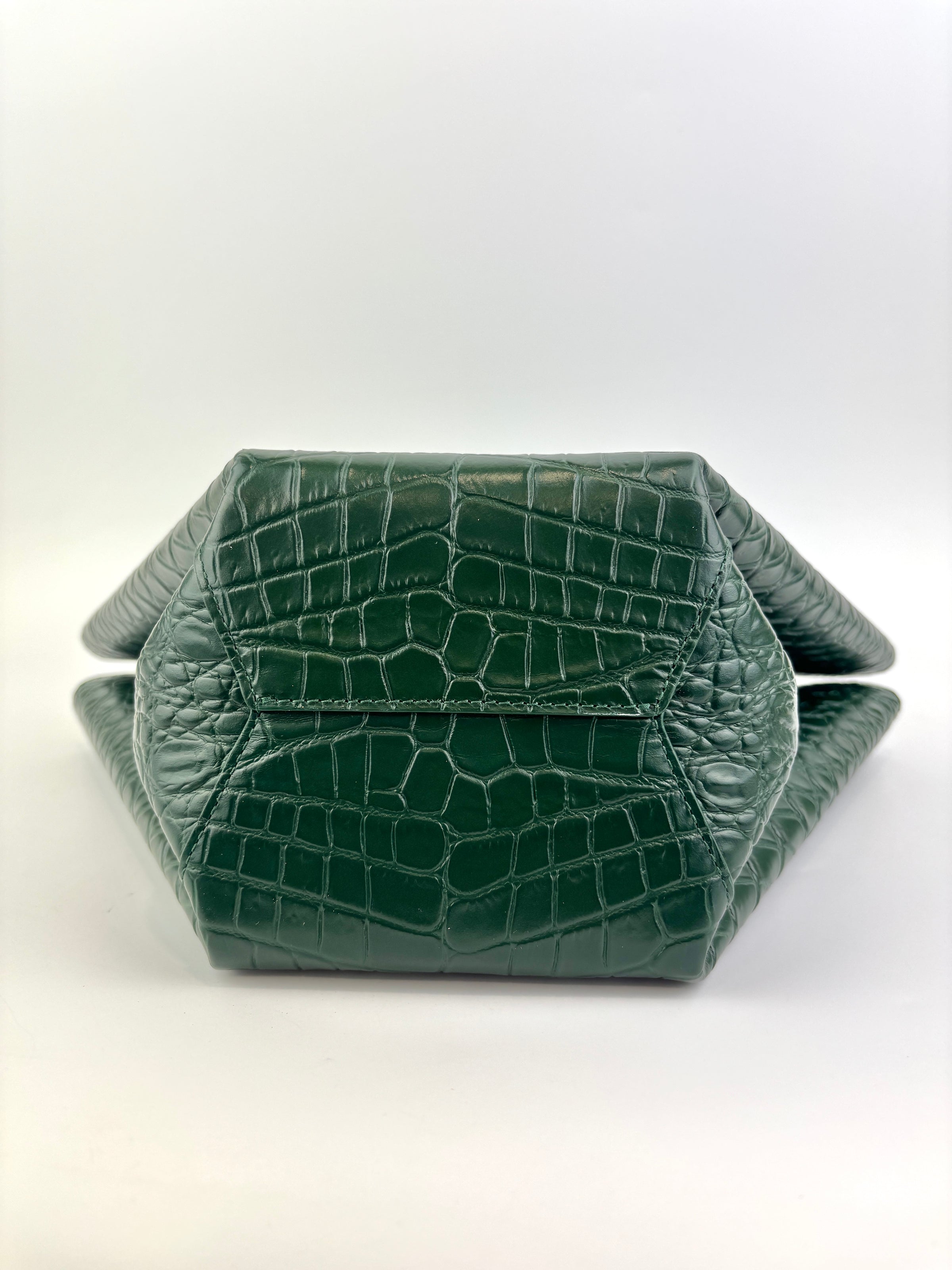 Calfskin Crocodile Embossed Doll Top Handle Bag Green - Glampot