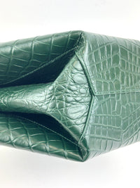 Calfskin Crocodile Embossed Doll Top Handle Bag Green - Glampot