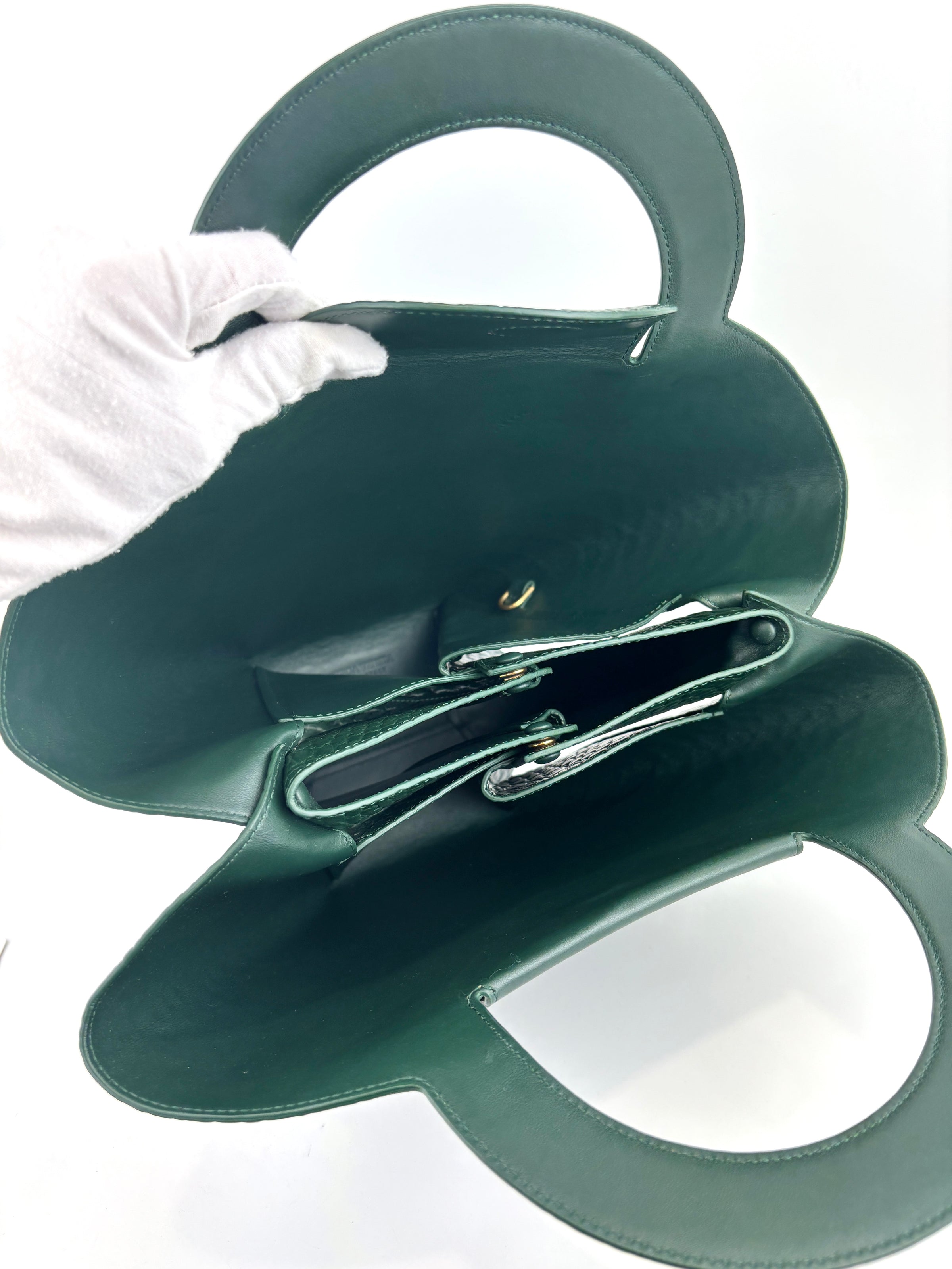 Calfskin Crocodile Embossed Doll Top Handle Bag Green - Glampot