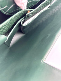 Calfskin Crocodile Embossed Doll Top Handle Bag Green - Glampot